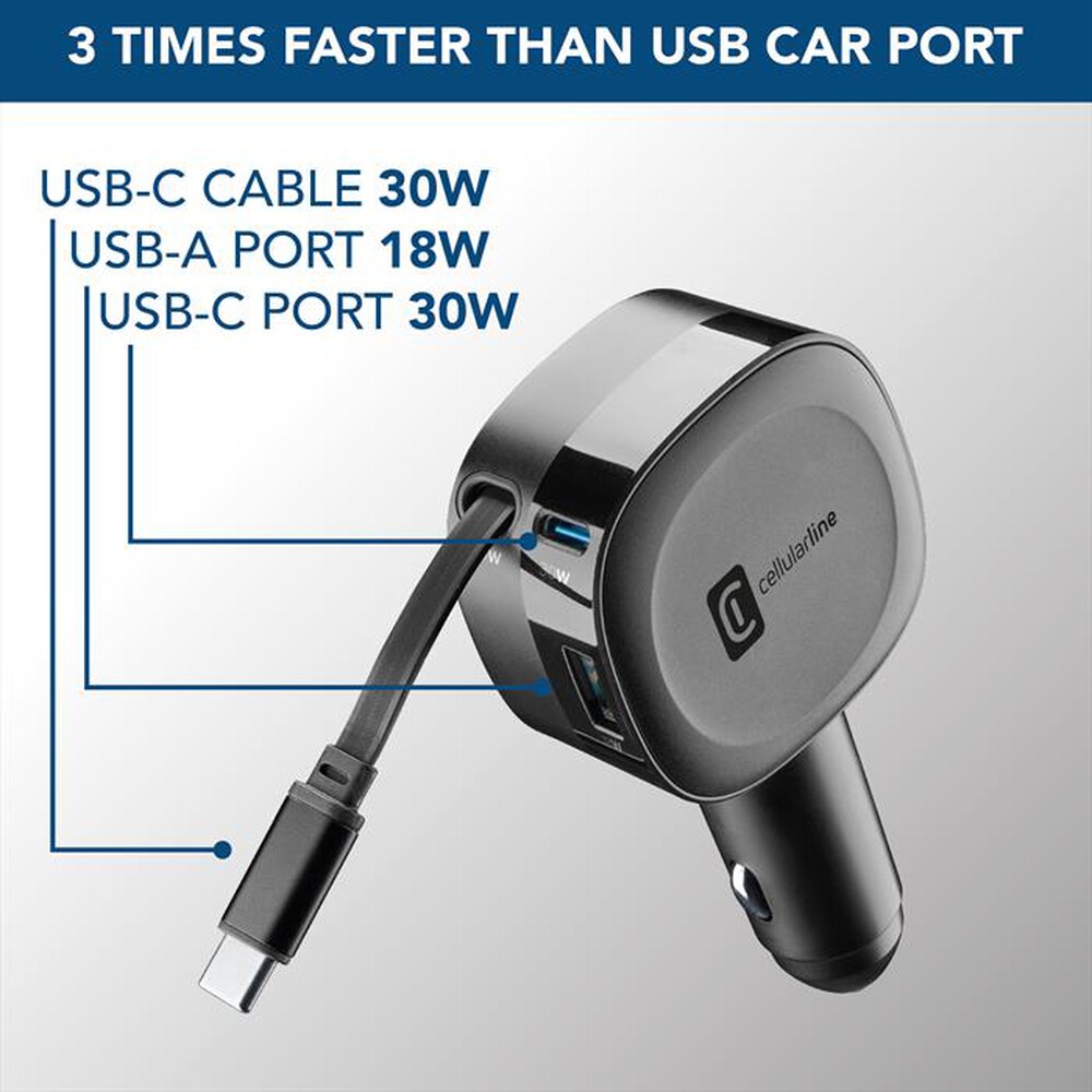 Immagine del prodotto CELLULARLINE - RETRACTABLE CAR CHARGER 65W-Nero