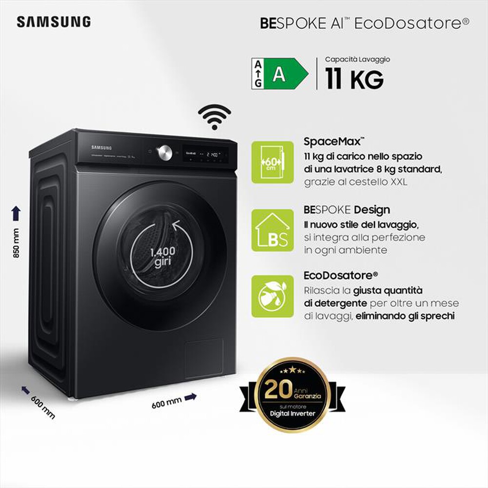 "SAMSUNG - Lavatrice WW11BB744DGB/S3 Classe A 11 Kg-black oblò black BODY"