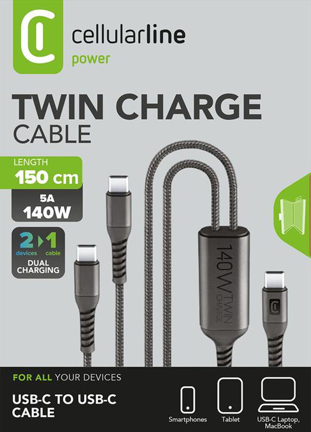 Immagine del prodotto CELLULARLINE - Cavo USB-C intrecciato da 150 cm-Nero