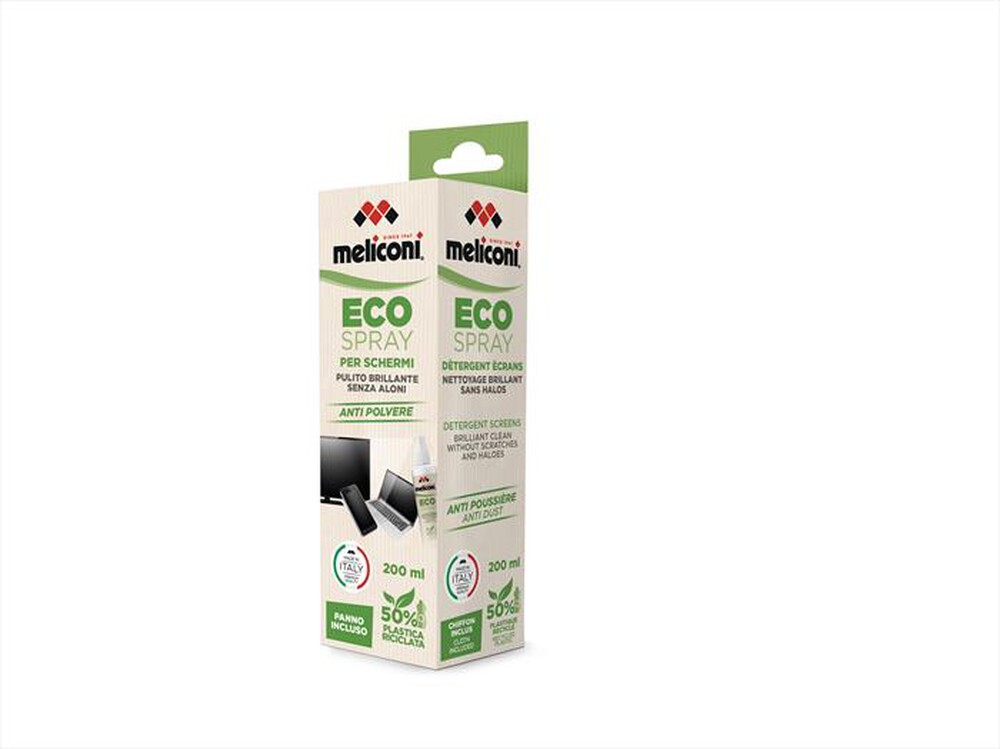 "MELICONI - ECO SPRAY LENTI E SCHERMI-Bottiglia 50% plastica ricicla"