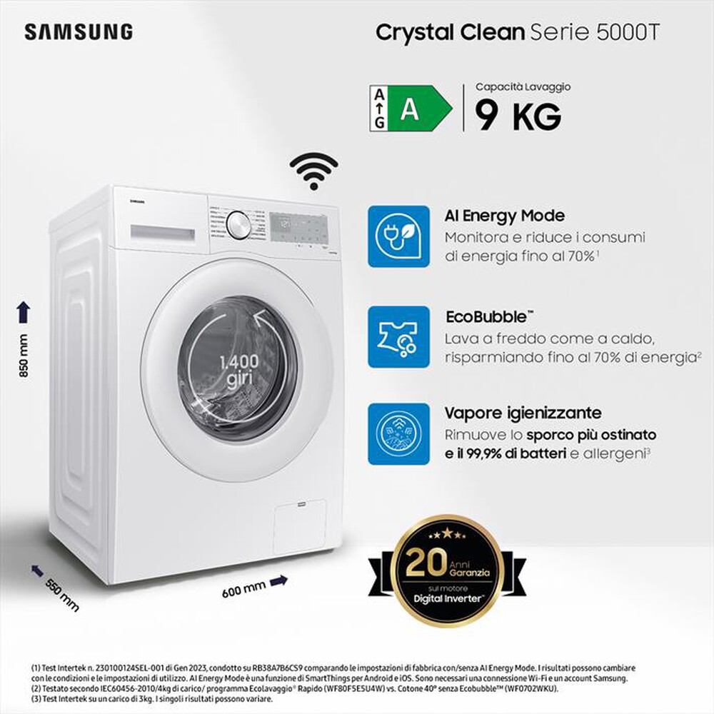 "SAMSUNG - Lavatrice WW90CGC04DTHET 9 Kg Classe A-bianco"