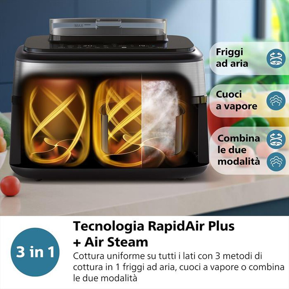 "PHILIPS - AIRFRYER SERIE 5000 DA 9L COTTURA VAPORE NA555/00-Inox"
