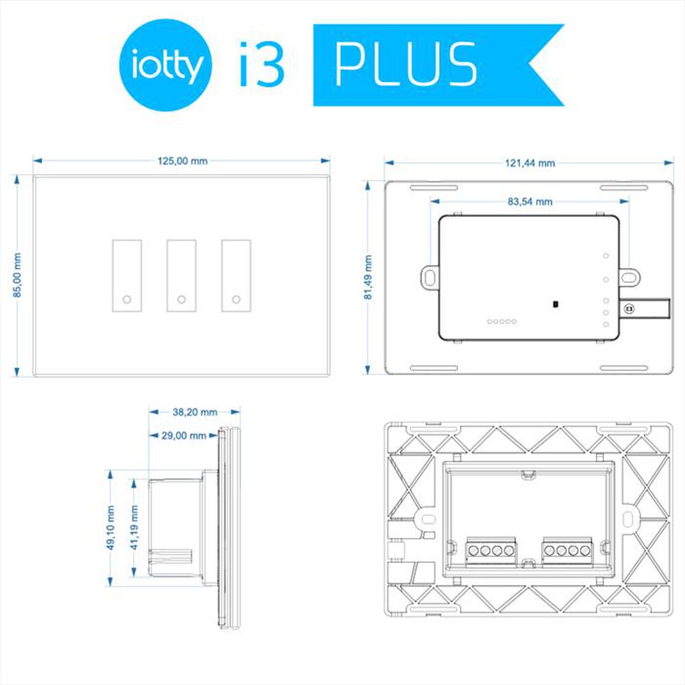 Immagine del prodotto IOTTIE - Interruttore wifi smart per luci, cancelli LSW2I3B-Nero