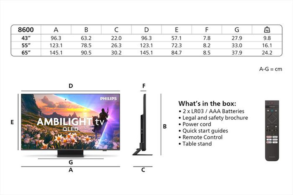 Immagine del prodotto PHILIPS - Smart TV QLED 4K 43" Ambilight 43PUS8600/12-Black