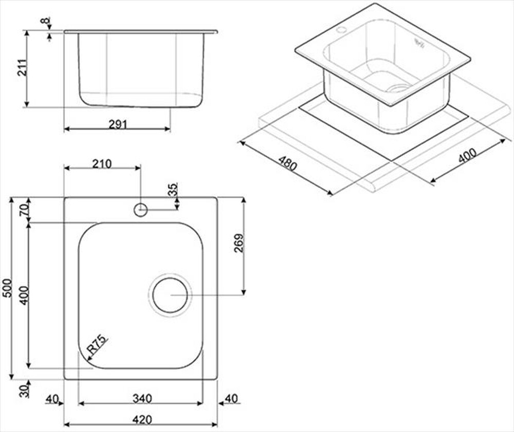 Immagine del prodotto SMEG - Lavello lineare VS34/P3 1 vasche-Acciaio Inox