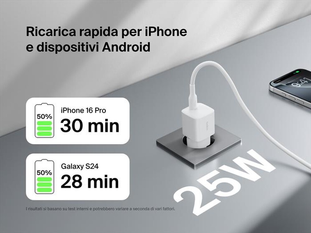 Immagine del prodotto BELKIN - Caricabatteria USB-C 25 W + cavo USB-C/USB-C da 1m-Bianco