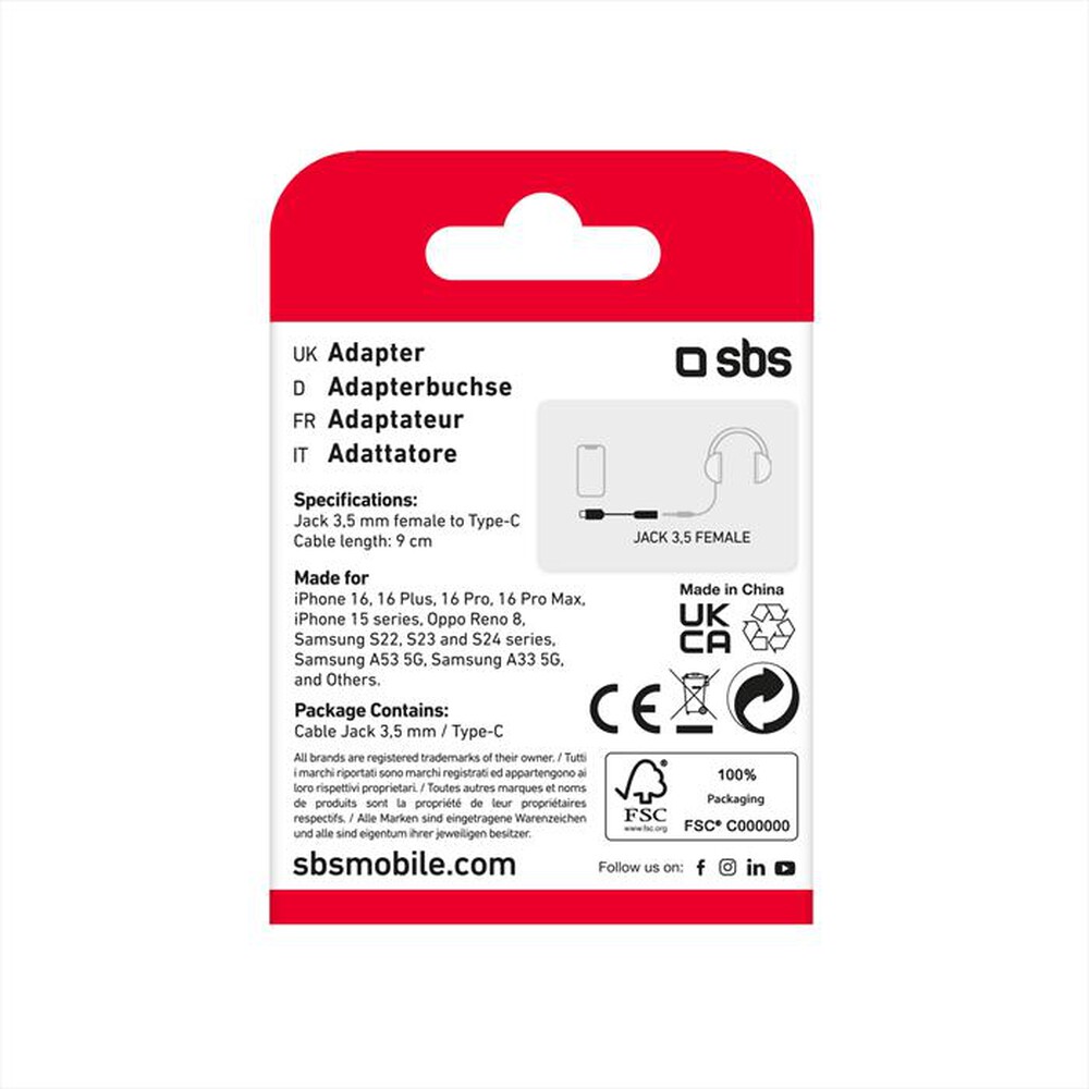 Immagine del prodotto SBS - TEINTJACKTYCFMW-Bianco