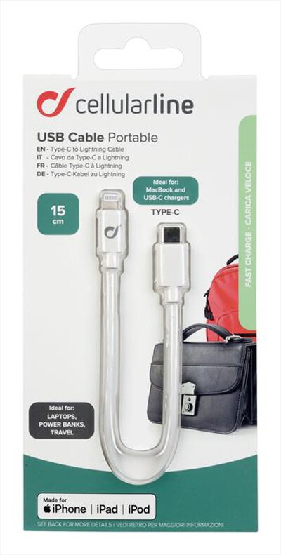 CELLULARLINE - USBDATAC2LMFI15CMW USB Data Cable Portable-USB-C-Bianco