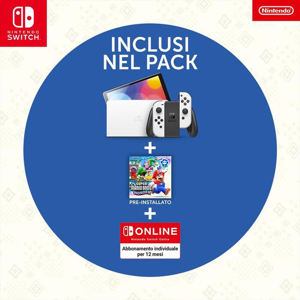 "NINTENDO - Switch OLED Super Mario Bros WONDER NSO 12M-Bianco/Nero"