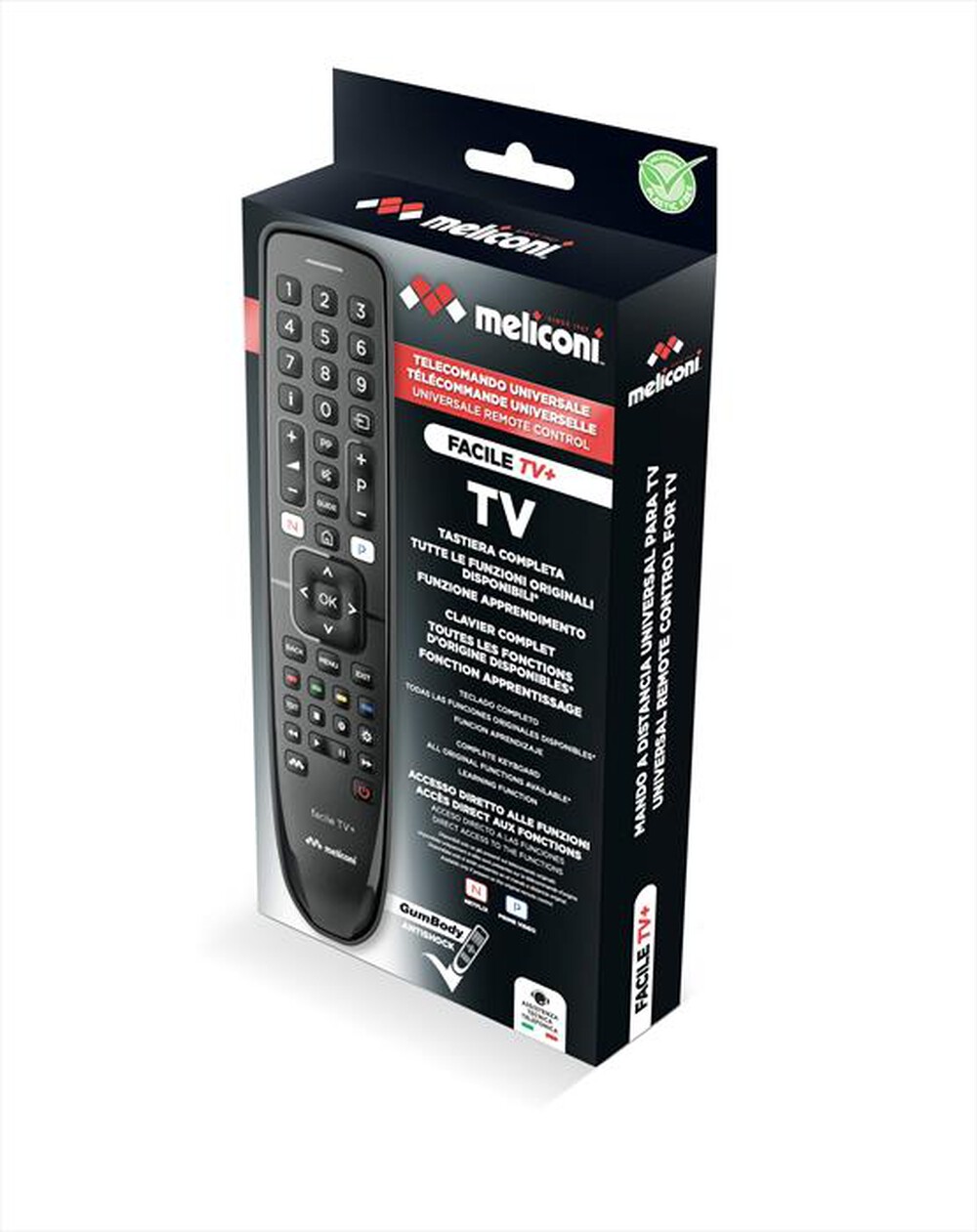 "MELICONI - Telecomando universale GUMBODY FACILE TV+-Corpo in gomma, plastica nera"