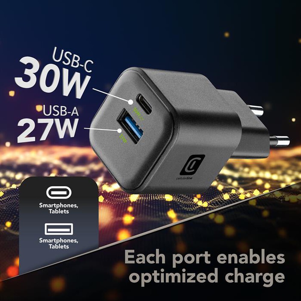 Immagine del prodotto CELLULARLINE - Caricabatterie da rete MULTIPOWER GAN 30W-Nero