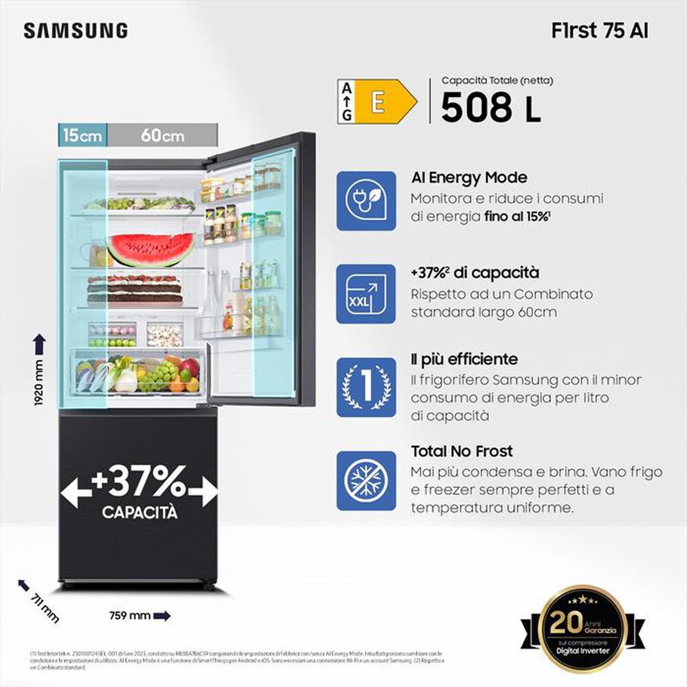 "SAMSUNG - Frigorifero combinato RB50DG601EB1EF ClasseE 508lt-Antracite"