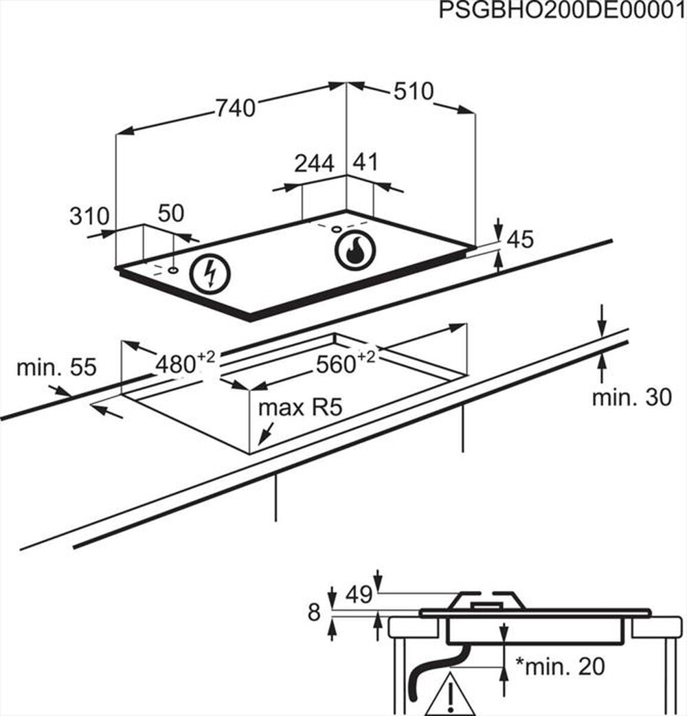 Immagine del prodotto ELECTROLUX - Piano cottura a gas EGG75372M 5 fuochi