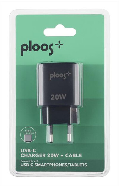 PLOOS - Caricabatterie KIT ADAPTER 20W/USB-C TO USB-C-Nero