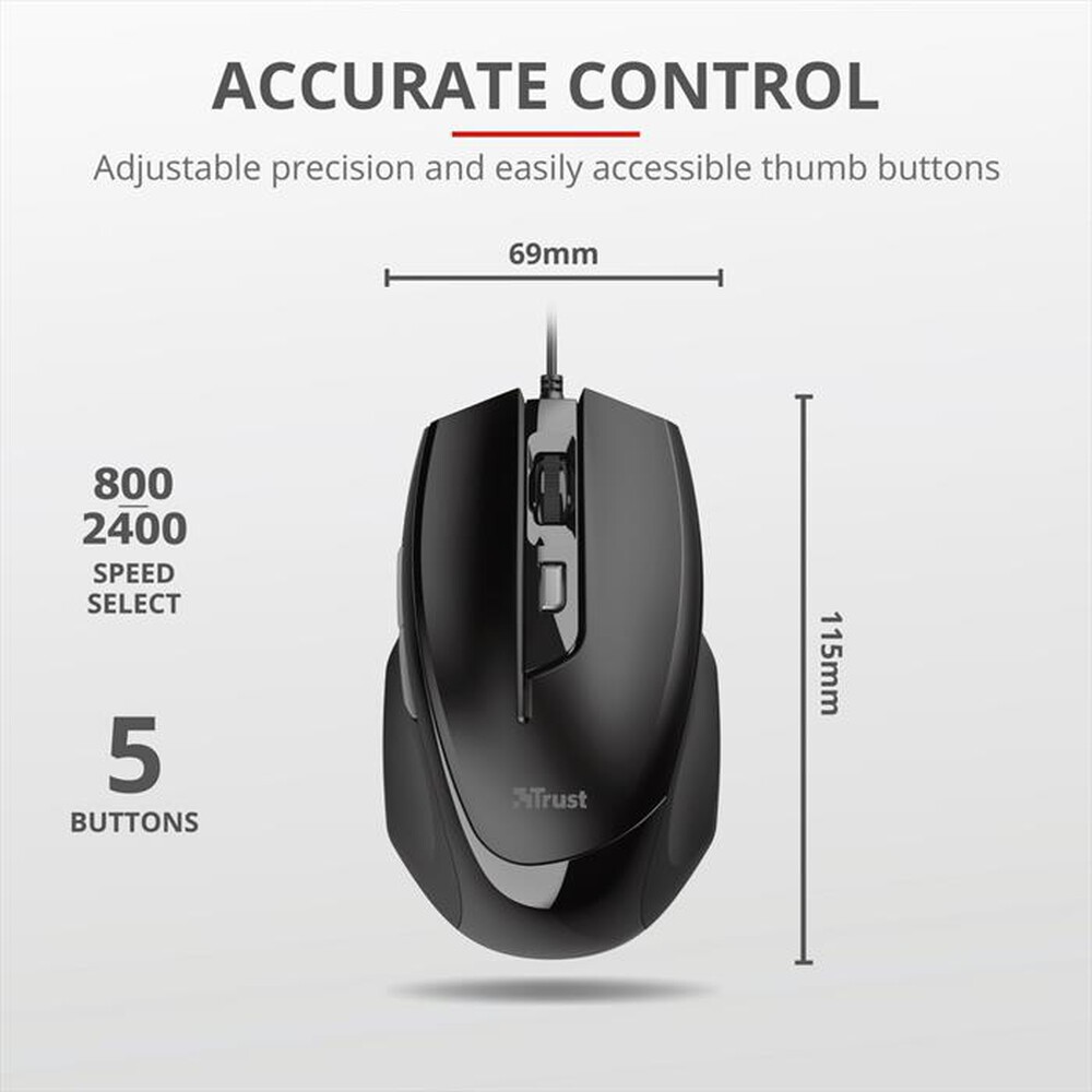 "TRUST - VOCA COMFORTABLE MOUSE-Black"