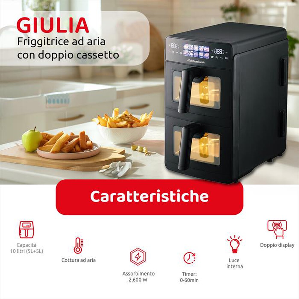 Immagine del prodotto MELCHIONI FAMILY - Friggitrice ad Aria 10L 2600W GIULIA-Nero / Pastica