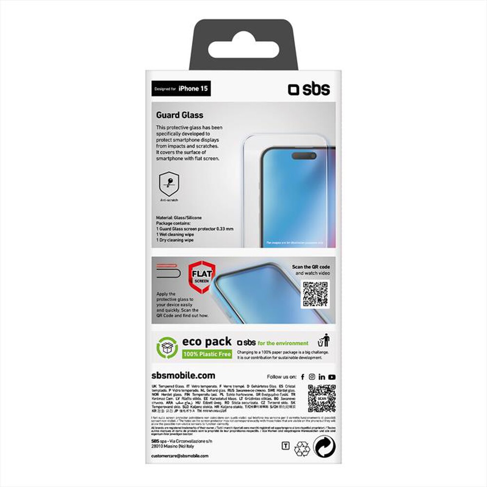 "SBS - Screen protector TESCRGLIP1561 per iPhone 15-Trasparente"