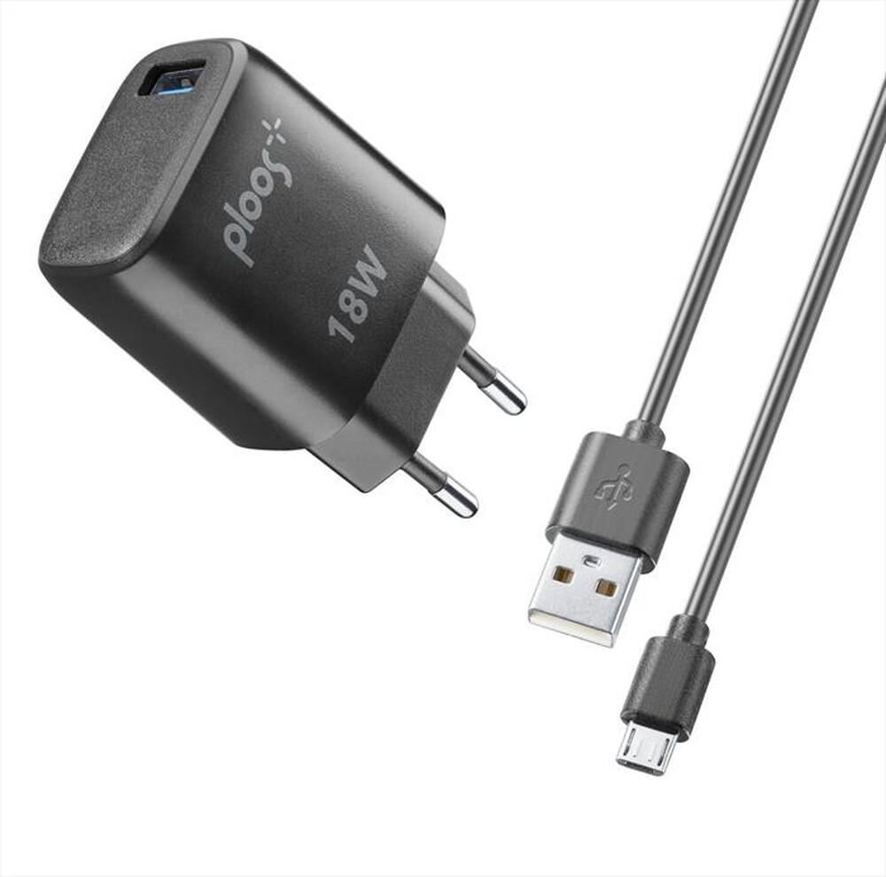 Immagine del prodotto PLOOS - Caricabatterie KIT ADAPTER 18W/USB-A TO MICRO USB-Nero