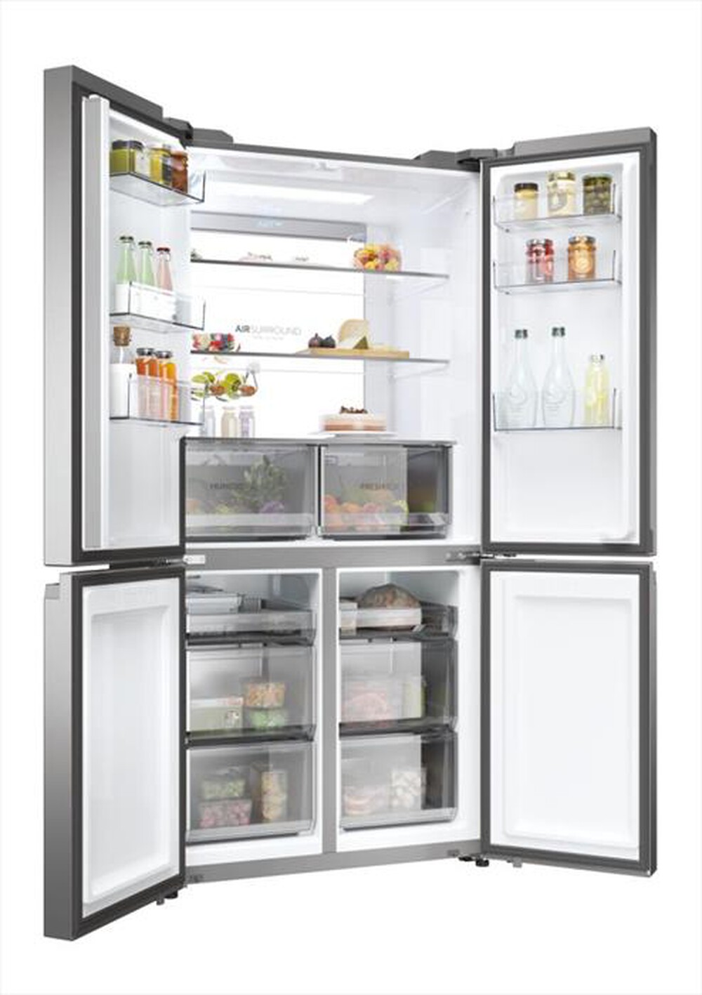 "HAIER - Frigorifero 4 porte HCR79F19ENMM Classe E 646 lt-Platino, Acciaio inossidabile"