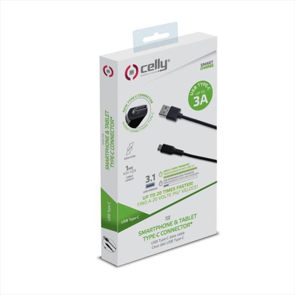 "CELLY - USB - TYPE C CABLE 2 METER-Nero/Plastica"