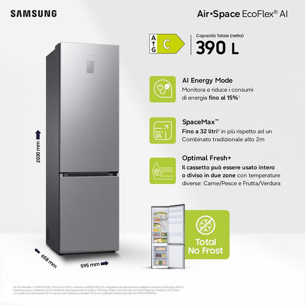 Immagine del prodotto SAMSUNG - Frigorifero combinato RB38C676CS9/EF ClasseC 390lt-METAL INOX