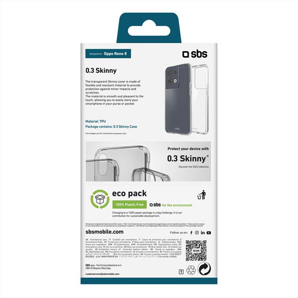 Immagine del prodotto SBS - Cover skinny TESKINOPR8T per Oppo Reno 8-Trasparente