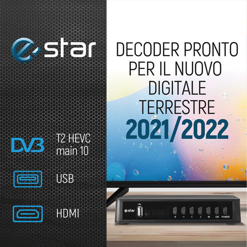 "TOSHIBA - CHIAVE USB 32GB + RICEVITORE DVB T2 618UHD ESTAR-BIANCO E NERO"