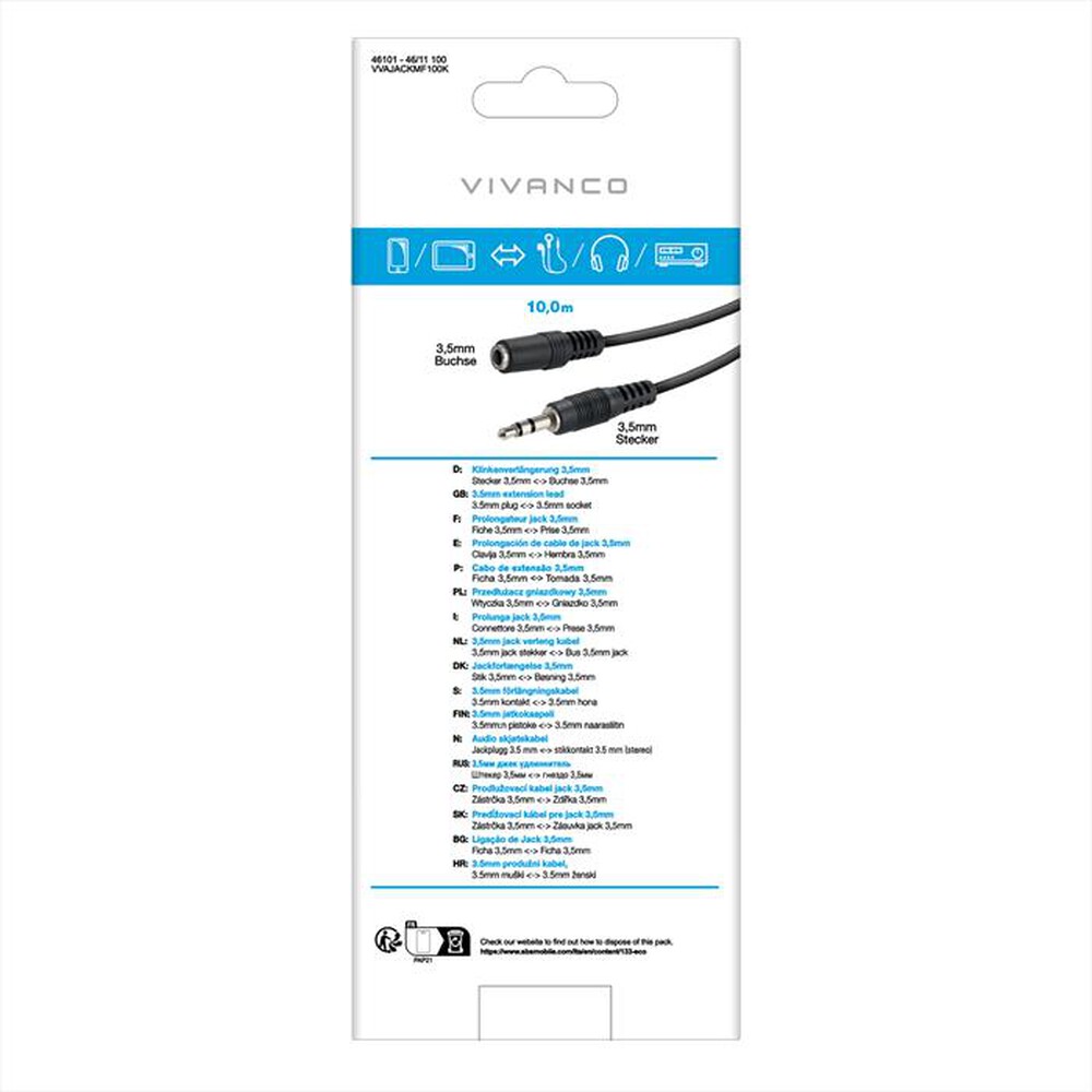 Immagine del prodotto SBS - Audio extension 3.5mm plug <-> 3.5mm socket 10m-Nero