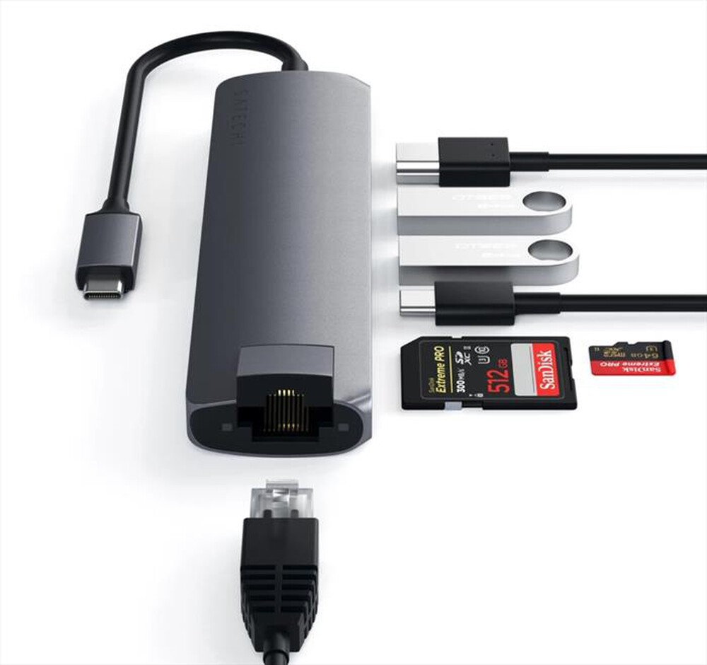 "SATECHI - HUB SLIM USB-C MULTIPORTA CON ADATTATORE ETHERNET-grigio"