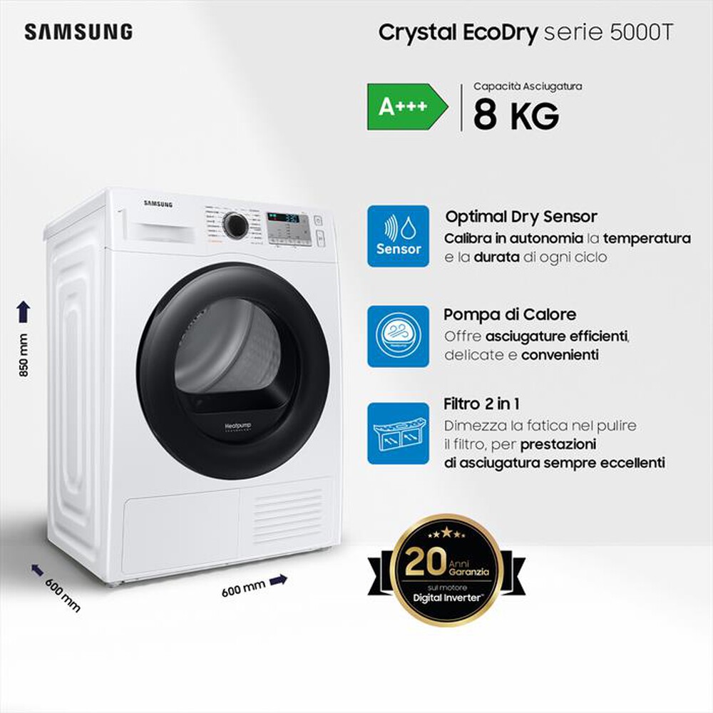 "SAMSUNG - Asciugatrice DV80CGC2B0AHET 8 Kg Classe A+++-bianco"