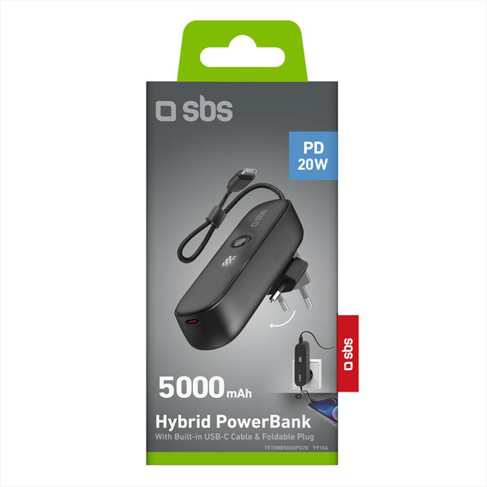 Immagine del prodotto SBS - Powerbank 5.000mAh PD20 con presa EU integrata-Nero