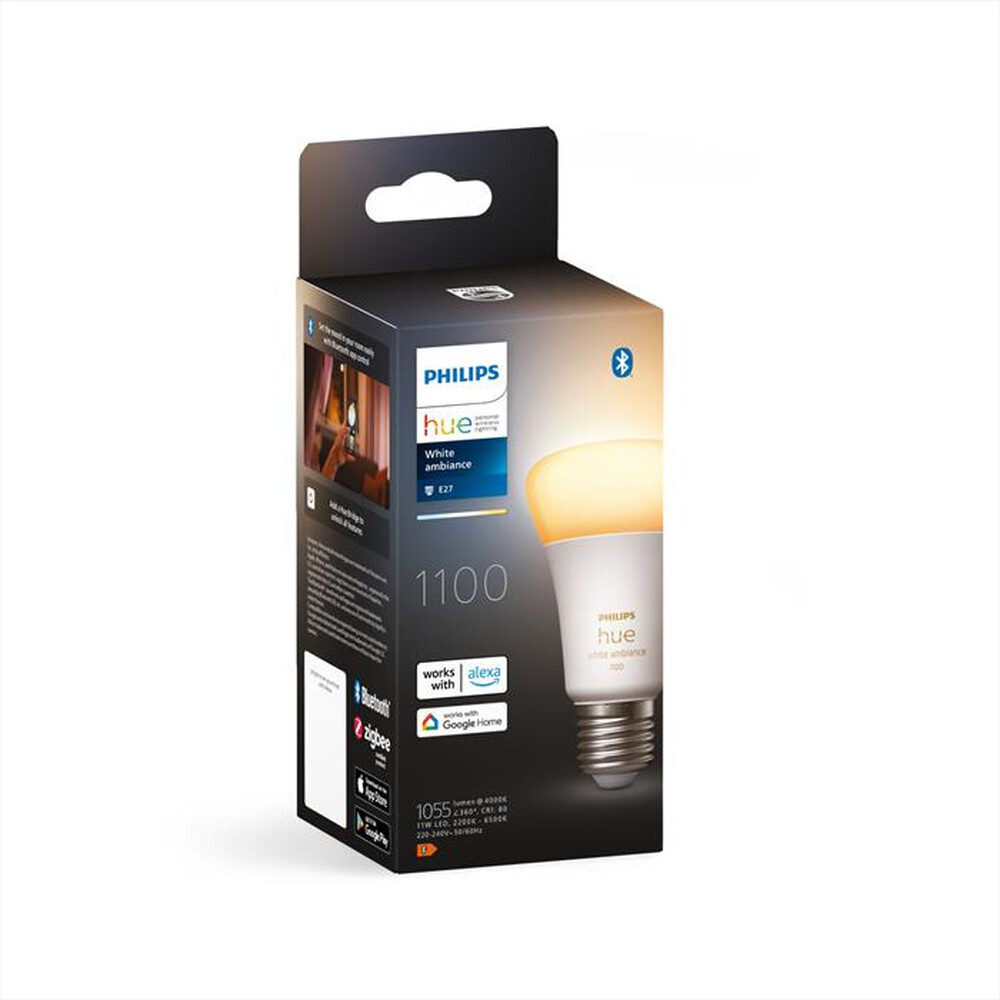 "PHILIPS - HUE WHITE AMBIANCE LAMPADINA E27 8W-Luce Bianca Dimmerabile"