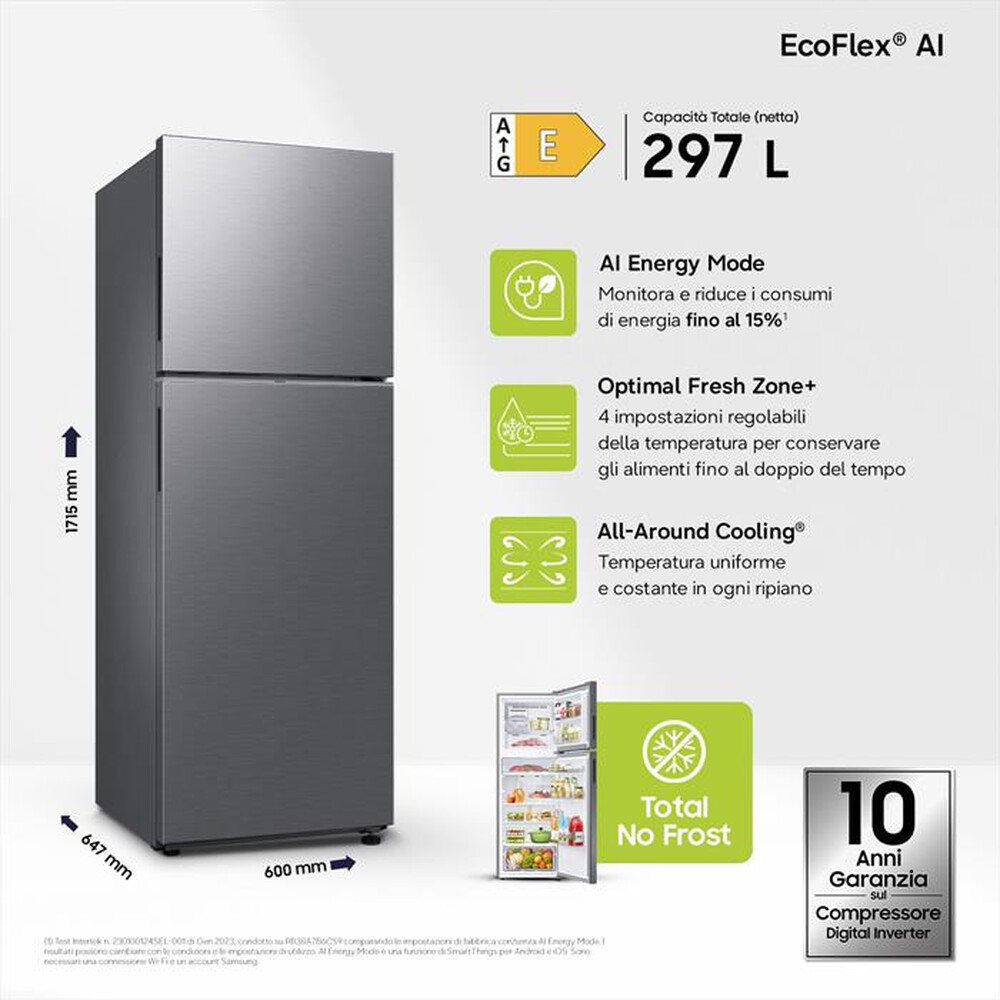 Immagine del prodotto SAMSUNG - Frigorifero 2 porte RT31CG5624S9ES Classe E 297 lt-Metal Inox