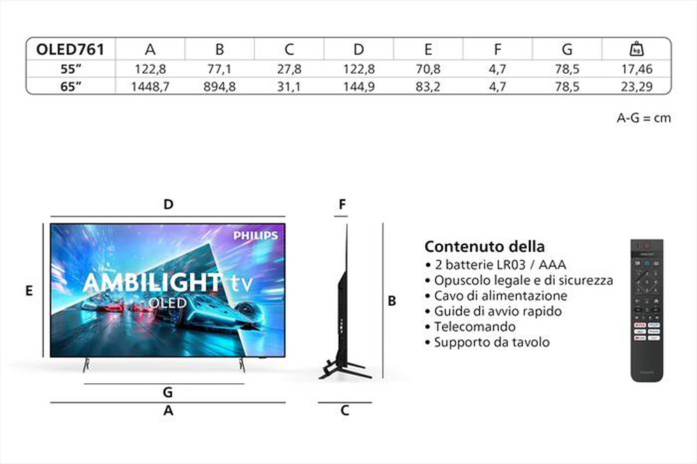 Immagine del prodotto PHILIPS - Smart TV Ambilight OLED 4K 55" 55OLED761/12-Black