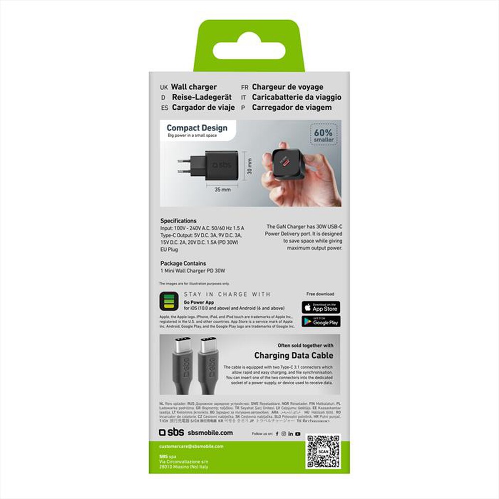 "SBS - Carica batterie TETRGAN1C30W-Nero"