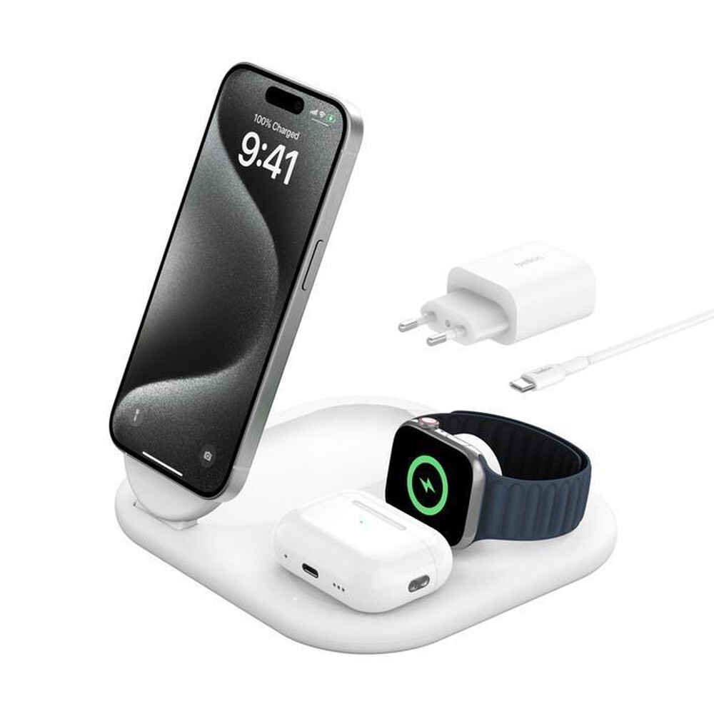 "BELKIN - SUPPORTO DI RICARICA WIRELESS 3IN1 15W QI2-Bianco"