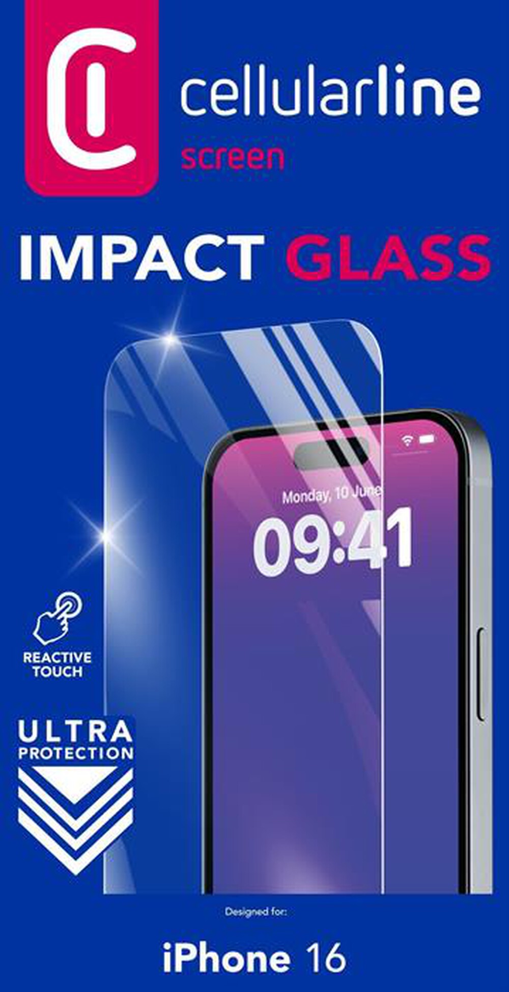 "CELLULARLINE - Vetro temperato IMPACT GLASS per iPhone 16-Transparent"