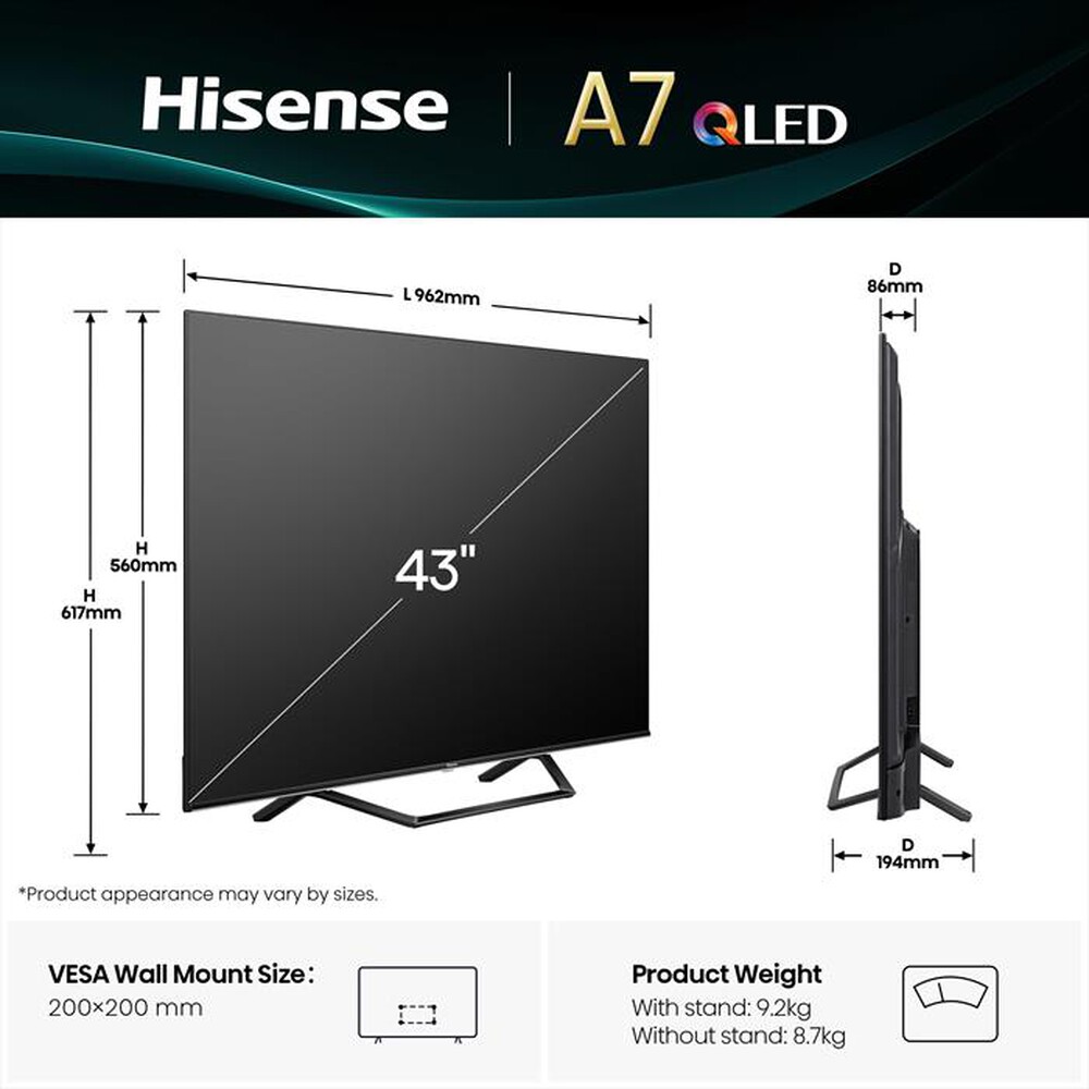 Immagine del prodotto HISENSE - Smart Tv QLED 43" 4K Ultra HD 43A79Q-NERO