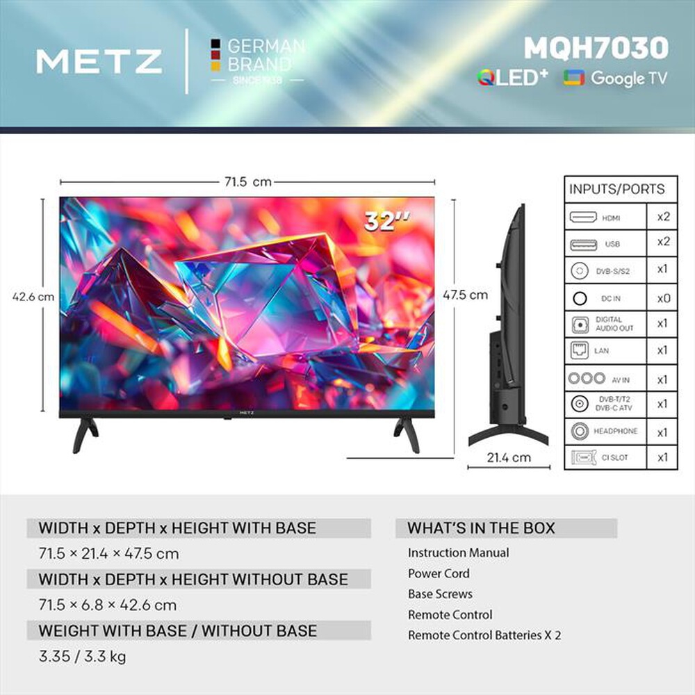 Immagine del prodotto METZ - Smart TV QLED HD READY 32" 32MQH7030Z-BLACK