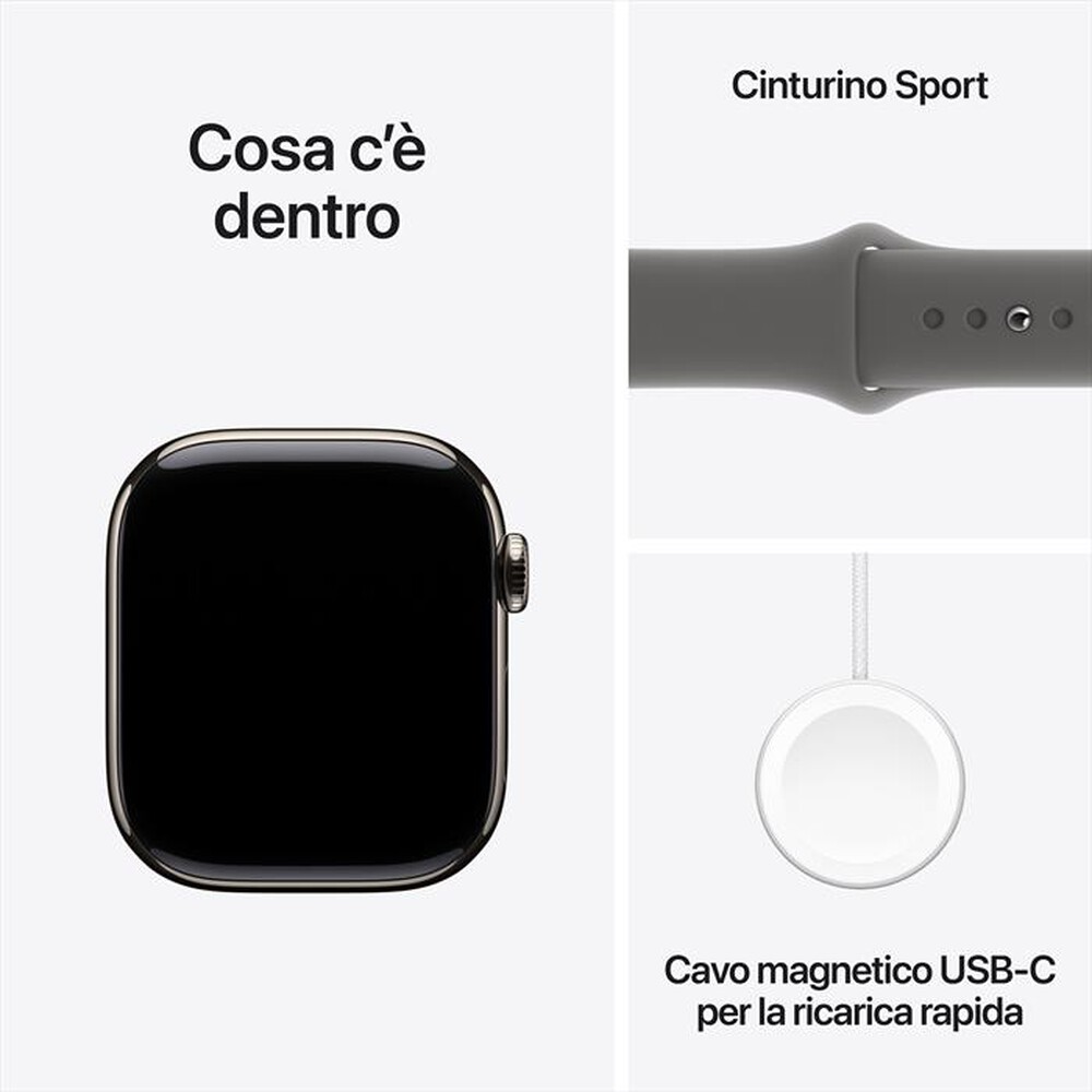 Immagine del prodotto APPLE - Watch Series 10 GPS + Cellular 42mm Titanio-Naturale - Sport Band Grey S/M