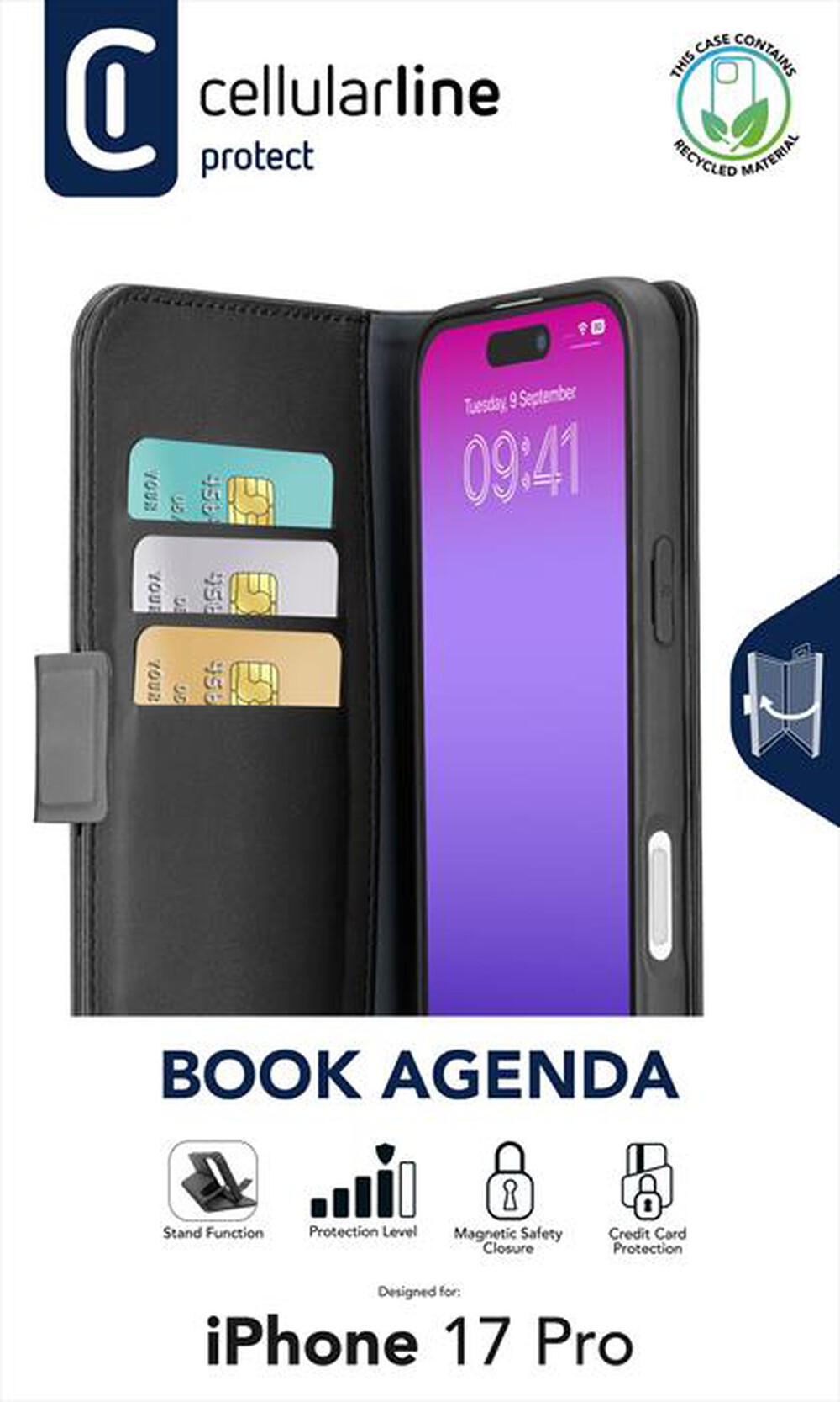 Immagine del prodotto CELLULARLINE - Custodia a libro BOOK AGENDA per IPHONE 17 PRO-Nero
