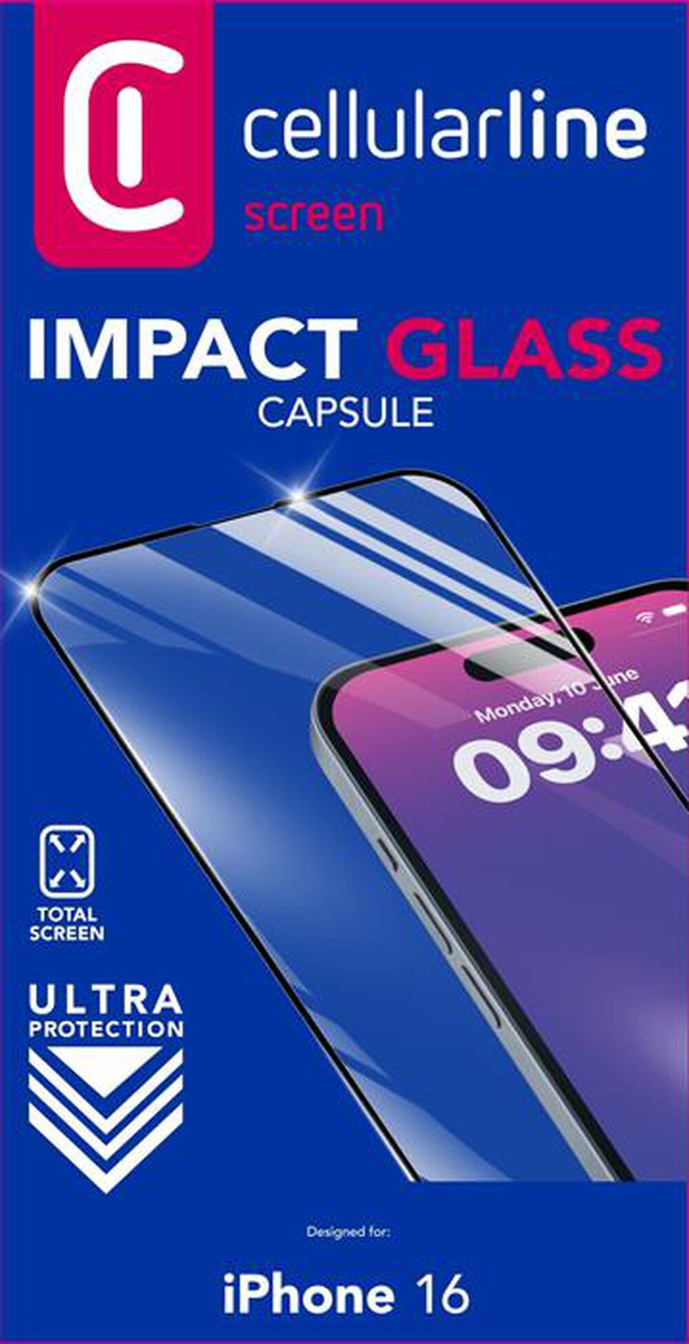 "CELLULARLINE - IMPACT GLASS CAPSULE - IPHONE 16-Transparent"