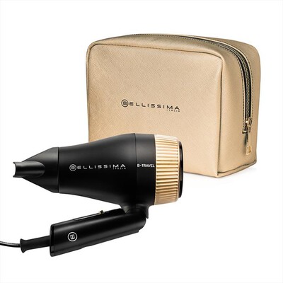 IMETEC - ASCIUGACAPELLI DA VIAGGIO B-TRAVEL CON BEAUTY BAG-Nero, Oro