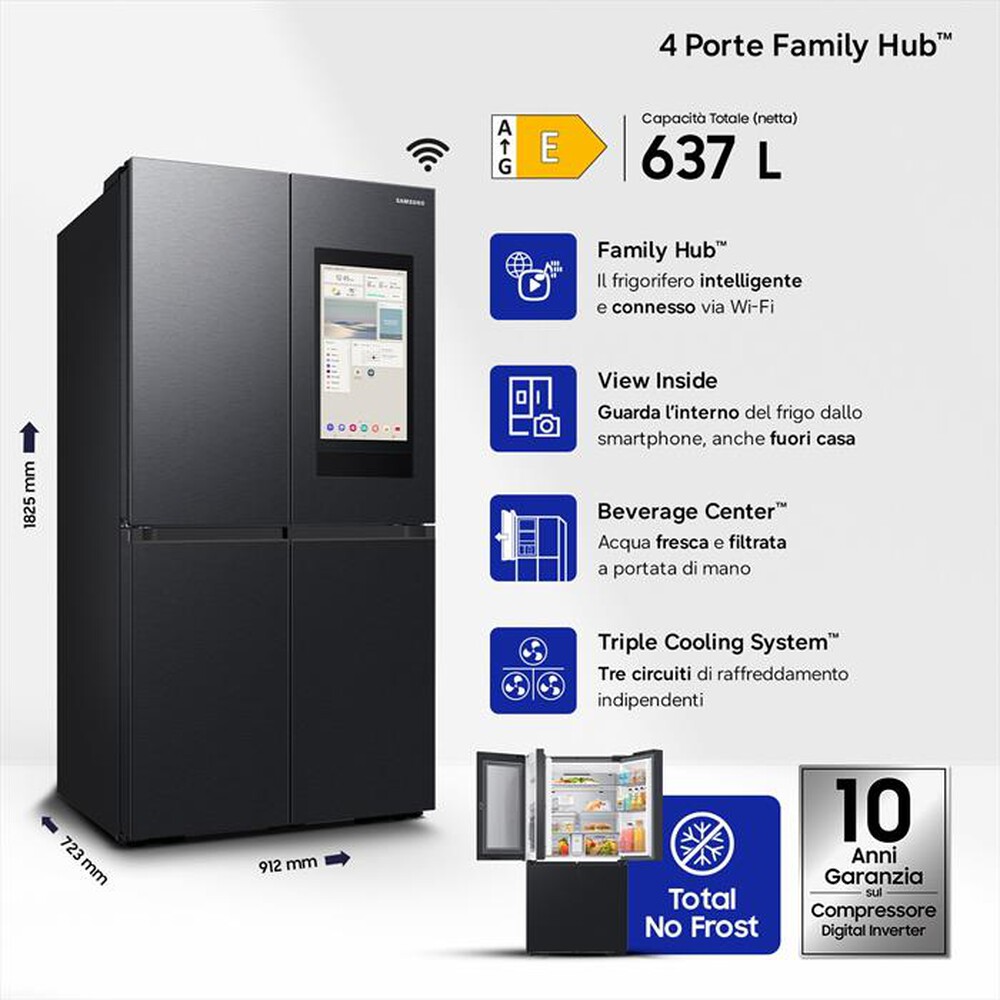 Immagine del prodotto SAMSUNG - Frigorifero 4 porte RF65DG9H0EB1EF Classe E 637 lt-Antracite