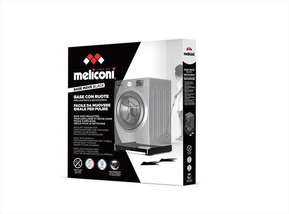 "MELICONI - Base con ruote e freni antivibrazione BASE MOVE-Tecnopolimero nero, leve freni"