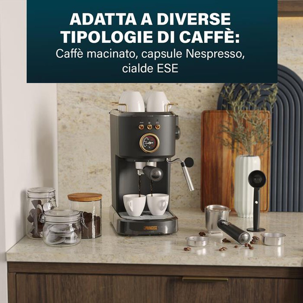 "PRINCESS - MACCHINA CAFFE' ESPRESSO 3 IN 1-Nero / Acciaio-Plastica"