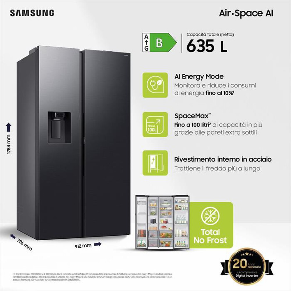 Immagine del prodotto SAMSUNG - Frigorifero Side by Side RS80F66KBFEF 635L ClasseB-Antracite