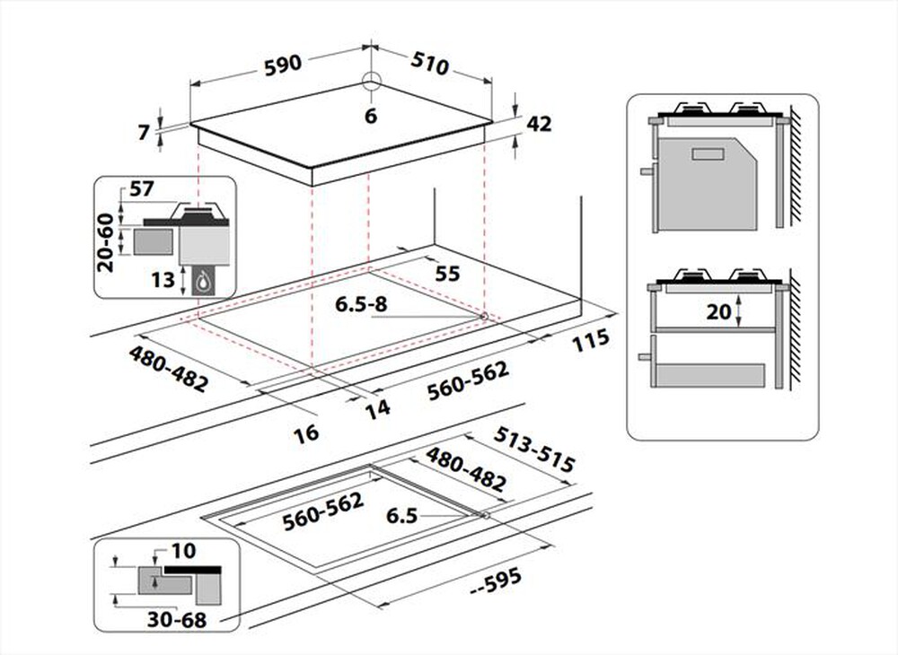 Immagine del prodotto INDESIT - ING 61 T/BK 1 PIANO GAS VETRO NERO 60CM