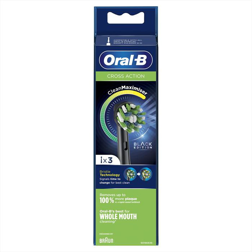 "ORAL-B - Testine Crossaction Con CleanMaximiser, 3 Pezzi-Nero"