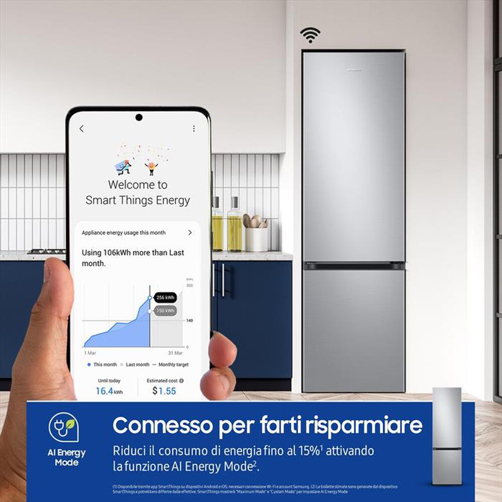 "SAMSUNG - Frigorifero combinato RB38C603DSA/EF ClasseD 390lt-SILVER INOX"
